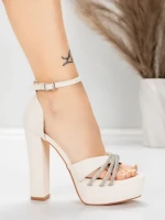 Sandale Dama cu Toc Gros si Platforma 5KV73 Bej | Mei » MeiMei.Ro