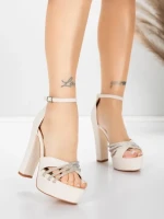 Sandale Dama cu Toc Gros si Platforma 5KV73 Bej | Mei » MeiMei.Ro