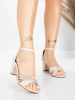 Sandale Dama cu Toc Gros 5LO8 Bej deschis | Mei » MeiMei.Ro