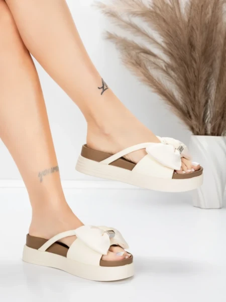 Papuci Dama cu Talpa Joasa TP637-1 Crem | Formazione » MeiMei.Ro