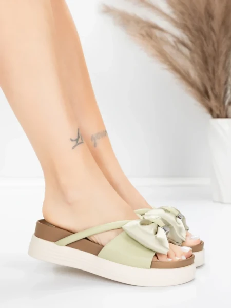 Papuci Dama cu Talpa Joasa TP637-1 Verde | Formazione » MeiMei.Ro