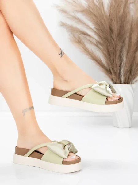 Papuci Dama cu Talpa Joasa TP637-1 Verde | Formazione » MeiMei.Ro