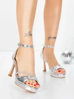Sandale Dama cu Toc Subtire 5LO10 SILVER | MEI