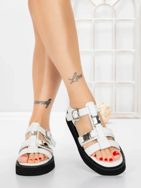 Sandale Dama cu Talpa Joasa 5SY32 WHITE | MEI