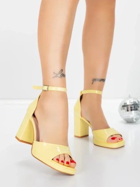 Sandale Dama cu Toc Gros 5BD31 YELLOW | MEI