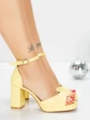 Sandale Dama cu Toc Gros 5BD31 YELLOW | MEI