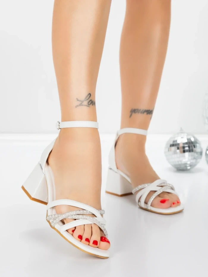Sandale Dama cu Toc Gros 5JD10 WHITE | MEI