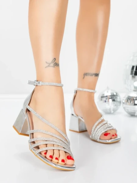 Sandale Dama cu Toc Gros 5JD11 SILVER | MEI