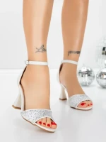 Sandale Dama cu Toc Subtire 5YXD8 WHITE | MEI