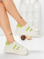 Pantofi Sport Dama din piele naturala P58023 WHITE-GREEN | BERLINER