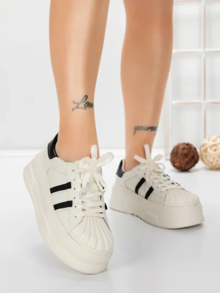 Pantofi Sport Dama din piele naturala P58023 WHITE-BLACK | BERLINER