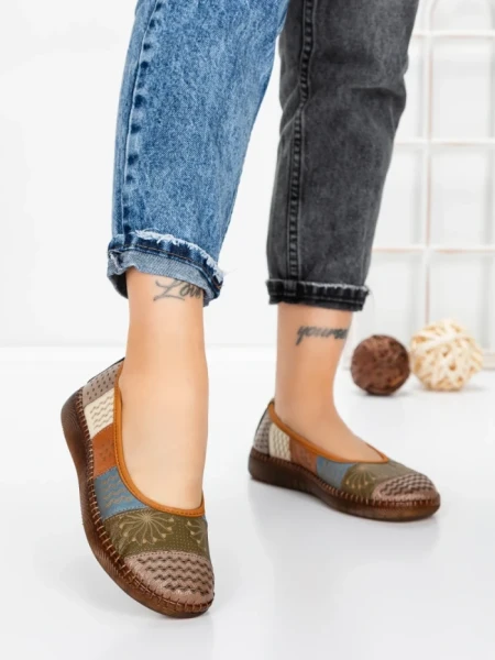 Balerini Dama din piele naturala 2211-1 APRICOT-GREEN | BERLINER