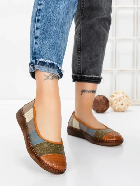Balerini Dama din piele naturala 2211-1 BROWN-GREEN | BERLINER