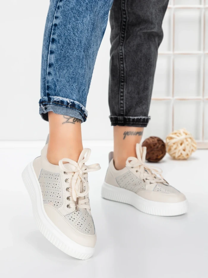 Pantofi Casual Dama din piele naturala KD87982 CREAM | GALLOP