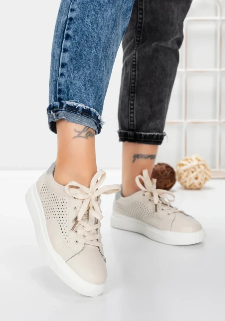 Pantofi Casual Dama din piele naturala KD87981 CREAM | BERLINER