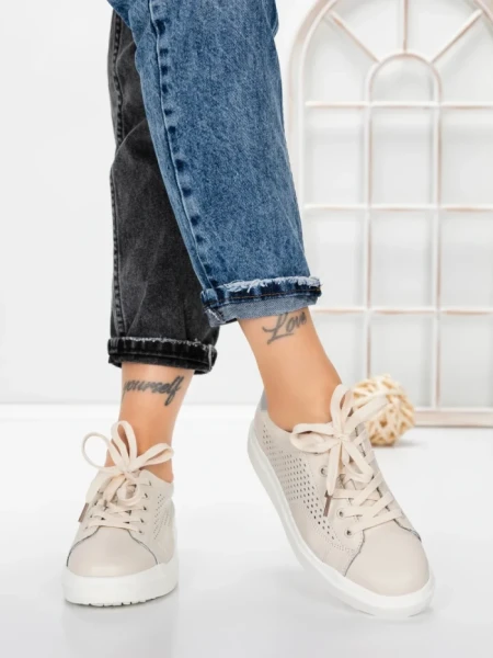 Pantofi Casual Dama din piele naturala KD87981 CREAM | BERLINER