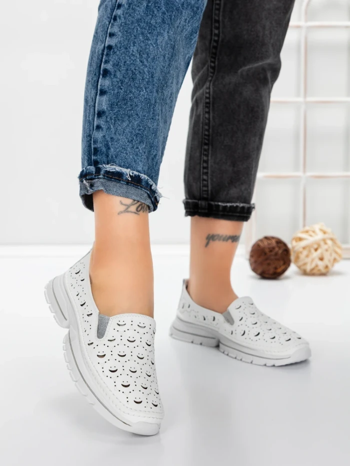 Balerini Dama din piele naturala K242-4 WHITE | GALLOP