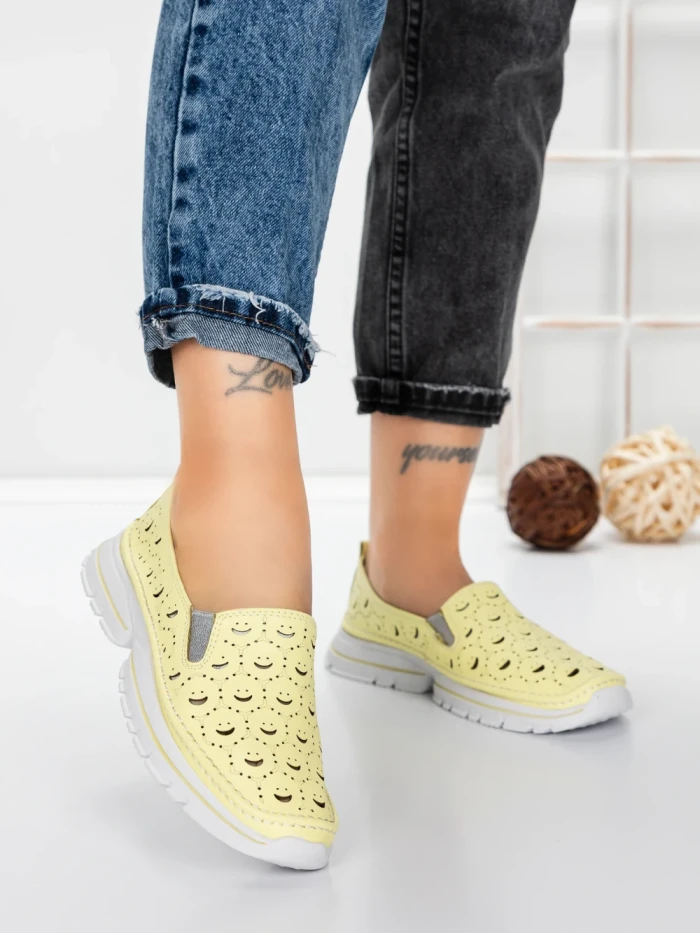 Balerini Dama din piele naturala K242-4 YELLOW | GALLOP