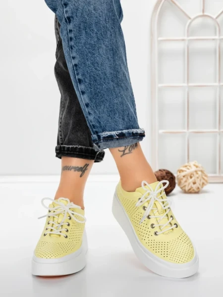 Pantofi Casual Dama din piele naturala K244-1 YELLOW | GALLOP
