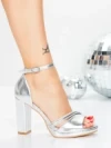 Sandale Dama cu Toc Gros 5XKK101 SILVER | MEI
