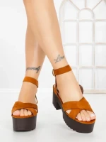 Sandale Dama cu Toc Gros si Platforma 9287CA CAMEL | STEPS HIGHER