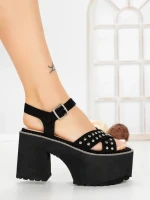 Sandale Dama cu Toc Gros si Platforma 20059N NEGRO | STEPS HIGHER