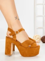 Sandale Dama cu Toc Gros si Platforma 9218CA CAMEL | STEPS HIGHER