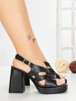 Sandale Dama cu Toc Gros si Platforma A30-98 BLACK | FESTISIMO