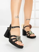 Sandale Dama cu Toc Gros F20-83 BLACK | FESTISIMO