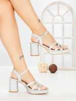 Sandale Dama cu Toc Gros F20-83 SILVER | FESTISIMO