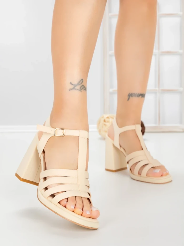 Sandale Dama cu Toc Gros G2433 BEIGE | FESTISIMO