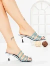Papuci Dama cu Toc Subtire HM13-20 LIGHT BLUE | CINK ME