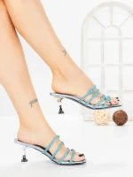 Papuci Dama cu Toc Subtire HM13-20 LIGHT BLUE | CINK ME