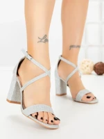 Sandale Dama cu Toc Gros 1-217 SILVER | VIVIRICH