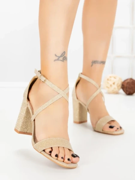 Sandale Dama cu Toc Gros 1-217 GOLD | VIVIRICH