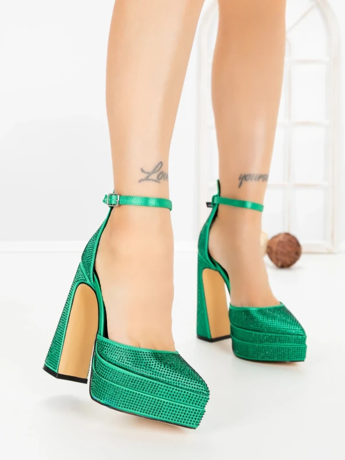 Pantofi cu Toc gros si Platforma LD-1167 GREEN | L.DAY