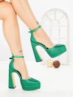 Pantofi cu Toc gros si Platforma LD-1167 GREEN | L.DAY