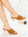 Papuci Dama cu Toc Subtire L6-95-3 CAMEL | ABLOOM