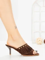 Papuci Dama cu Toc Subtire L6-95-4 BROWN | ABLOOM