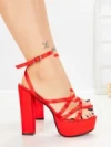 Sandale Dama cu Toc Gros si Platforma K697 RED | ABLOOM