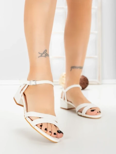 Sandale Dama cu Toc Gros LL-04 WHITE | FESTISIMO