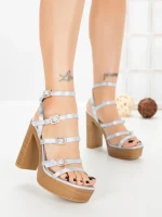 Sandale Dama cu Toc Gros si Platforma Y328-52 SILVER | FESTISIMO
