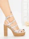 Sandale Dama cu Toc Gros si Platforma Y328-52 SILVER | FESTISIMO