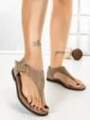 Sandale Dama cu Talpa Joasa 5LE58 KHAKI | MEI