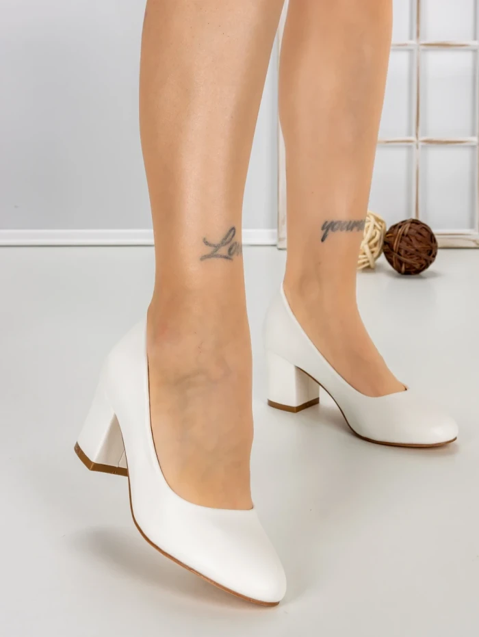 Pantofi cu Toc Gros XKK251A WHITE | MEI