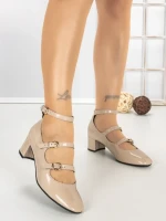 Pantofi cu Toc Gros H003 BEIGE | L.DAY