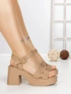 Sandale Dama cu Toc Gros A68339 KHAKI | BUONAROTTI