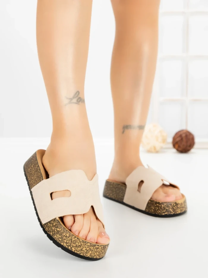 Papuci Dama cu Platforma 2023 BEIGE | GALLEVANI