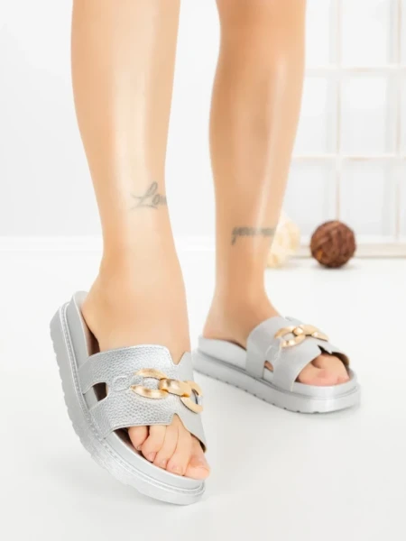 Papuci Dama cu Platforma FF-85 SILVER | EMAS