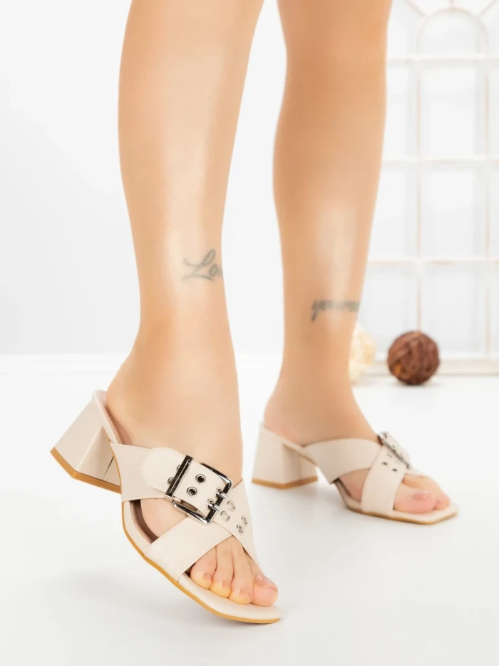 Papuci Dama cu Toc DD-213 BEIGE | EMAS